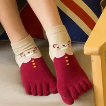 1 пара Для женщин и девочек Мягкие Носки с рисунком кошки пять пальцы большой палец на ноге хлопок на осень и зиму теплые носки NOV99
