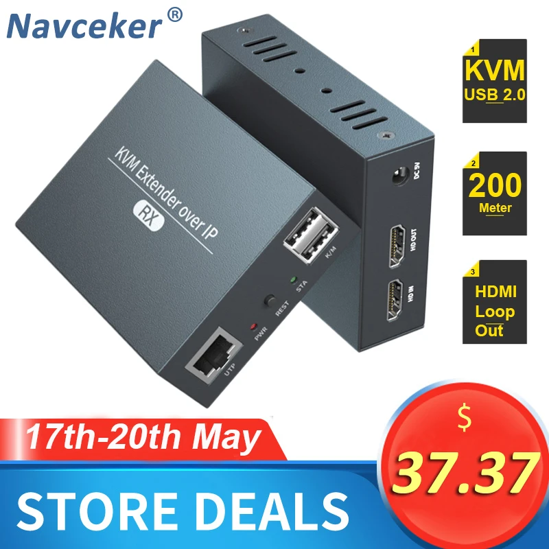 2021 Navceker HDMI KVM Extender Over IP RJ45 Ethernet Network KVM Extender USB HDMI 200M Over UTP/STP KVM Extender CAT5 CAT6