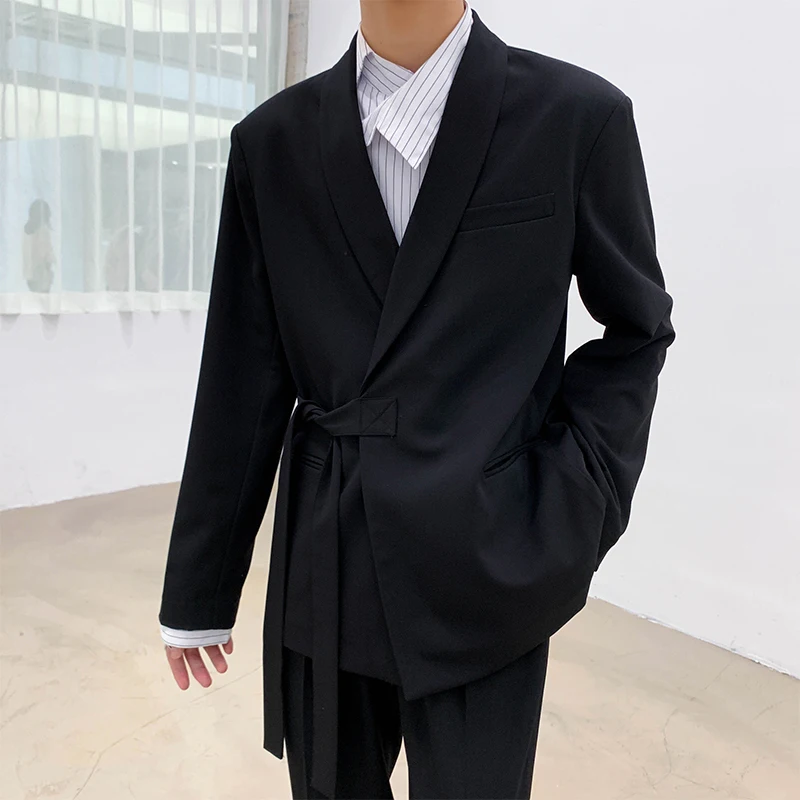 

Men's suit 2019 autumn and winter new handsome long loose belt pure color wild suit young people fashion trend men's clothing