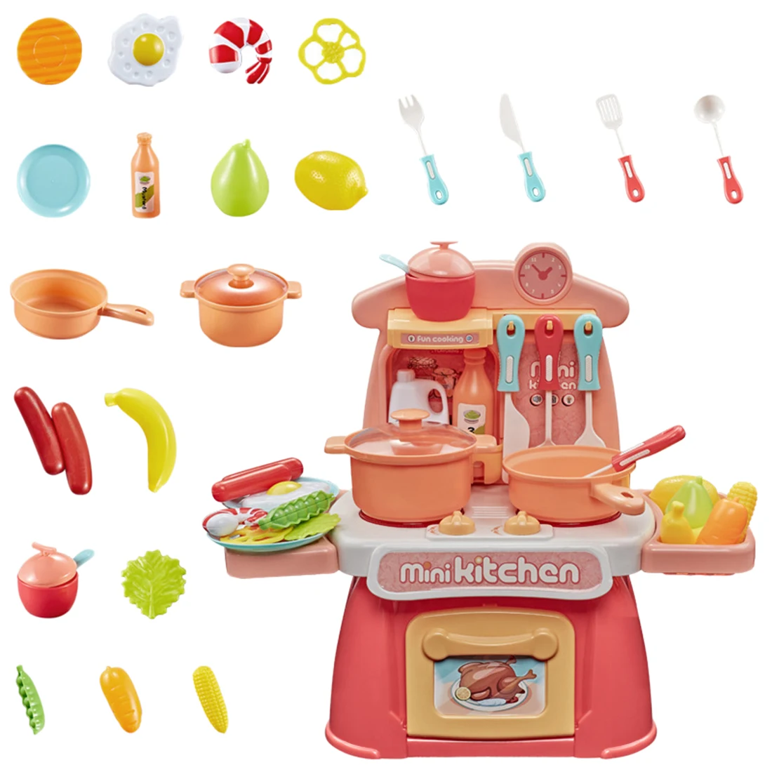 26Pcs ролевые кухонные игрушки кулинарная столешница Playset с огнями звуков-красный