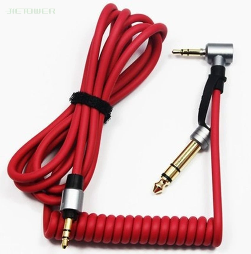 300pcs lot 1 2m Audio Cable For Headphones Red Black Spring 3 5mm To 6 5mm Replacement Audio AUX Cables Strong And Durable Cheap