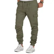 Мужские штаны для спортзала, повседневные тренировочные штаны для бега с несколькими карманами, однотонные спортивные штаны с завязками