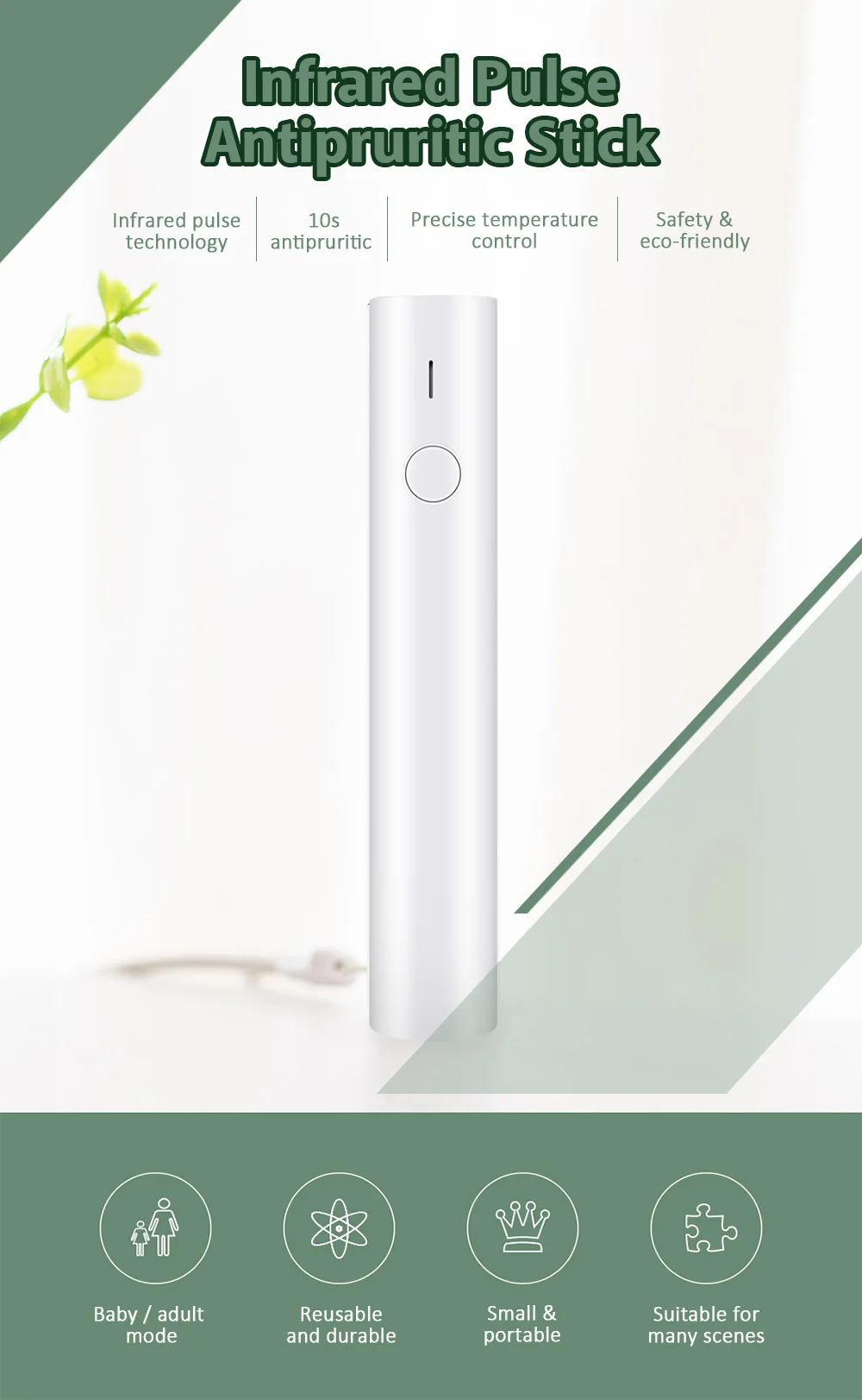 Small and Portable Infrared Pulse Antipruritic Stick Precise Temperature Control 200mAh Battery