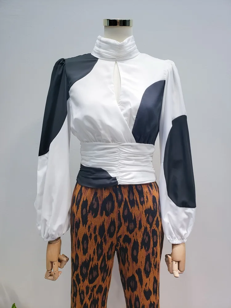 Модные женские рубашки Wild casual с воротником-стойкой и длинными рукавами, женские блузки и топы, Женская Осенняя Новинка, женская одежда