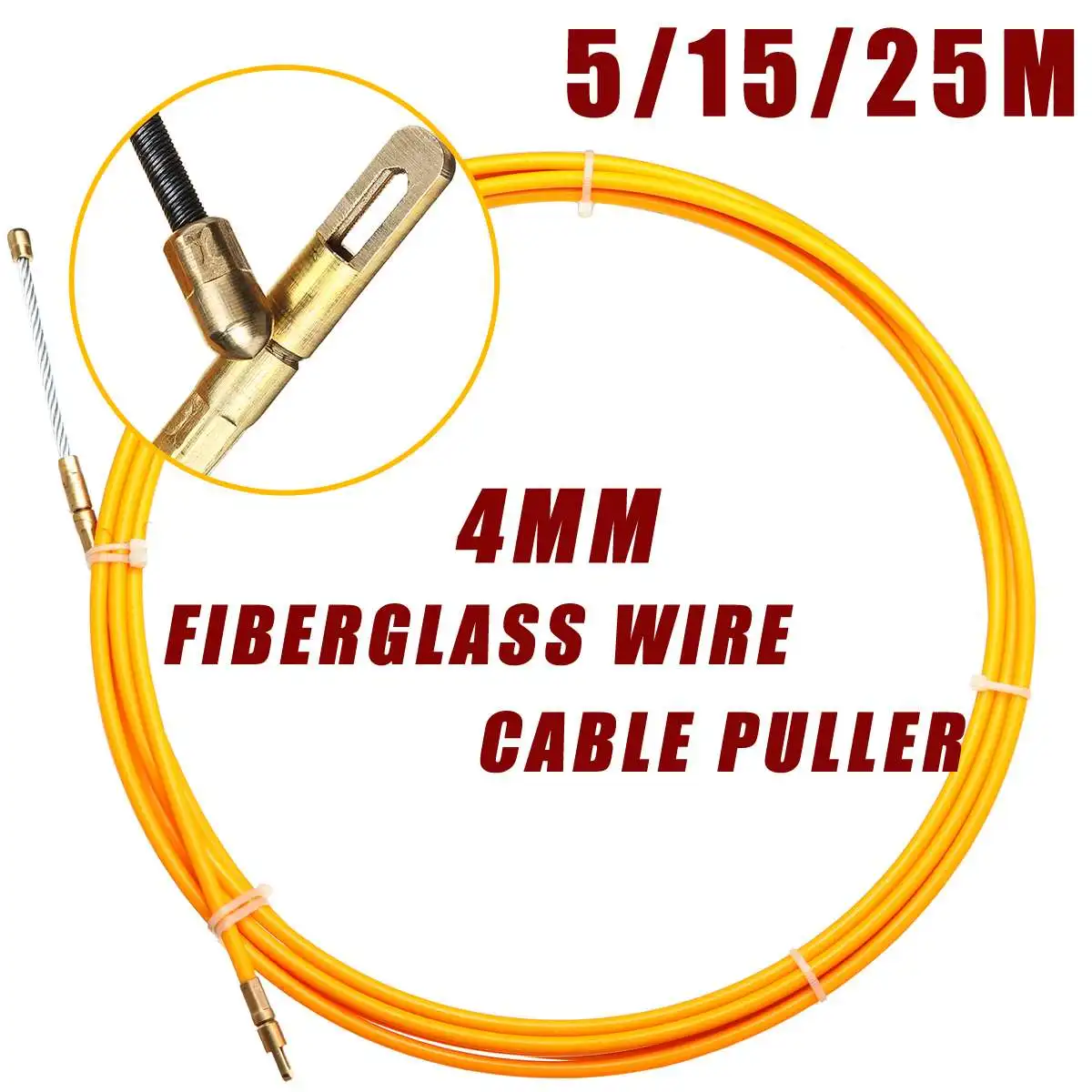 5M/15M/25M 4mm Dia. Fiberglass Electric Cable Puller Fish Tape Reel Conduit Ducting Rodder Pulling Puller Durable Guide Device