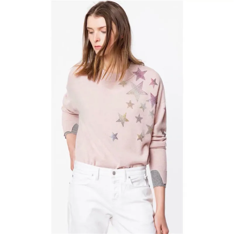

2019 Runway Star Diamond Women Knitted Sweater Pullovers Long Sleeve Fall Winter Cashmere Knitted Sweater Jumper Clothes