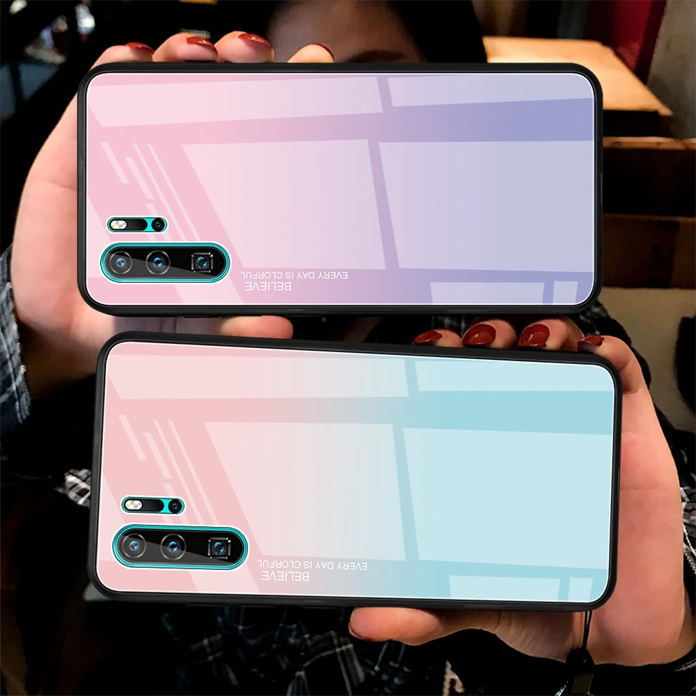 Tempered Glass Case For Huawei P30 Pro Case Gradient Painted Cover For Huawei Mate 20 Lite Case For Huawei P30 Lite Mate 20 Pro Cover Coque Funda