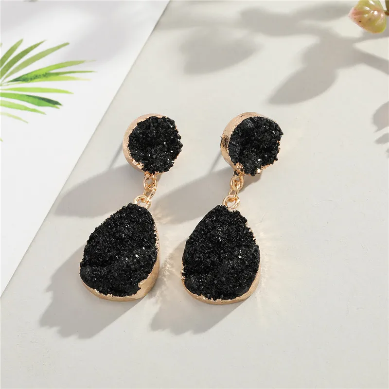 21Fashion Druzy Pink Resin Earrings Water Drop Earrings For Women Jewelry Pendientes Mujer Gifts For Women Accessories