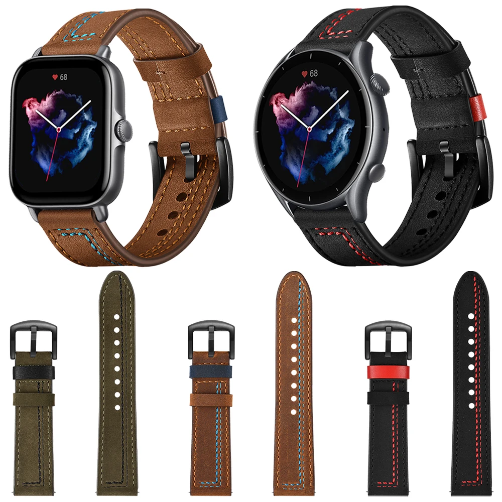 Leather Strap For Amazfit GTR 3 Pro/GTS 3 Watch Band GTR 2 2E Wristband Bracelet For Amazfit bip/GTS3 GTR3 Wriststrap Watchband