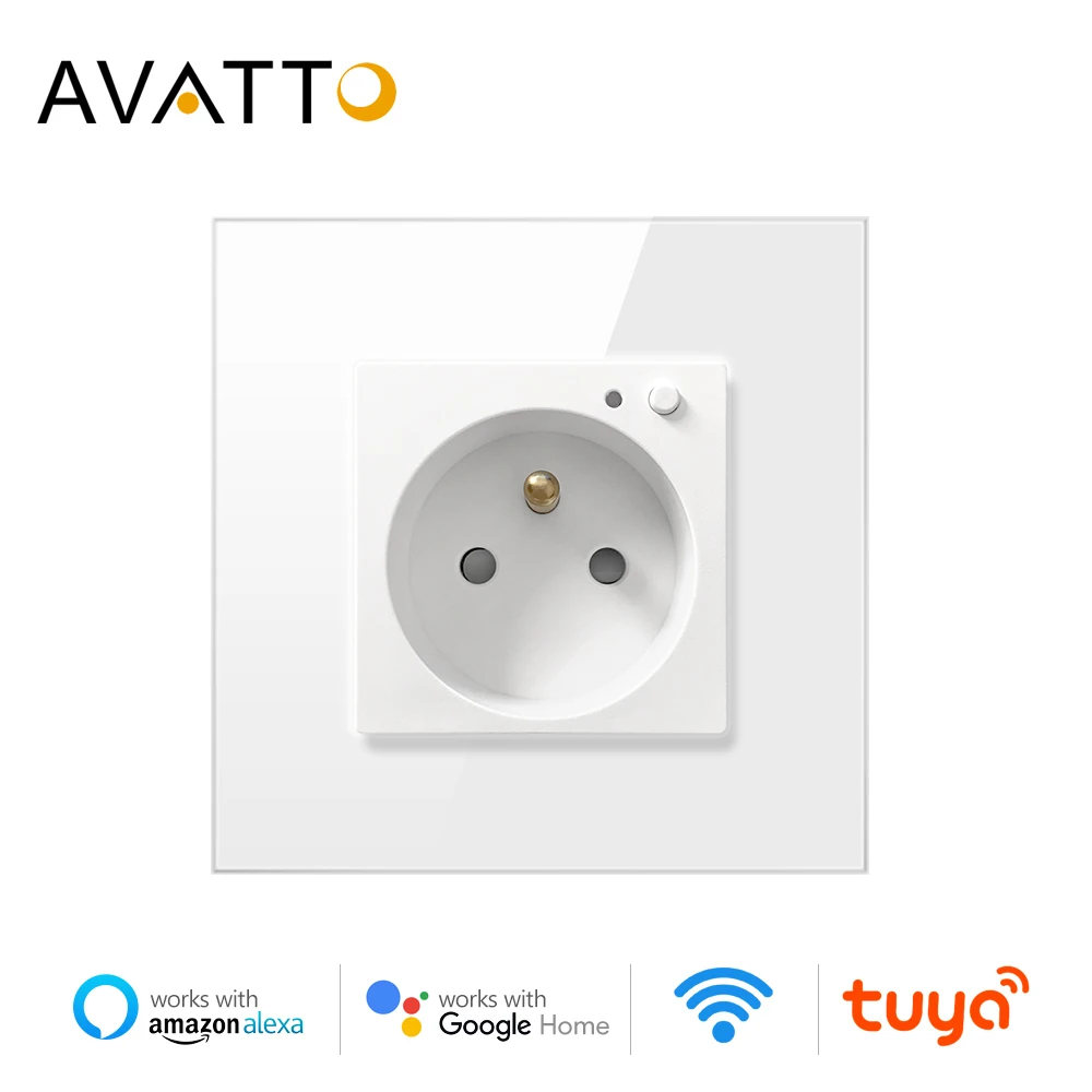 AVATTO WiFi Smart Wall 16A SocketFrench/EU/UK Glass Panel Outlet Tuya Smart Life Remote ControlWorks with Alexa Google Home