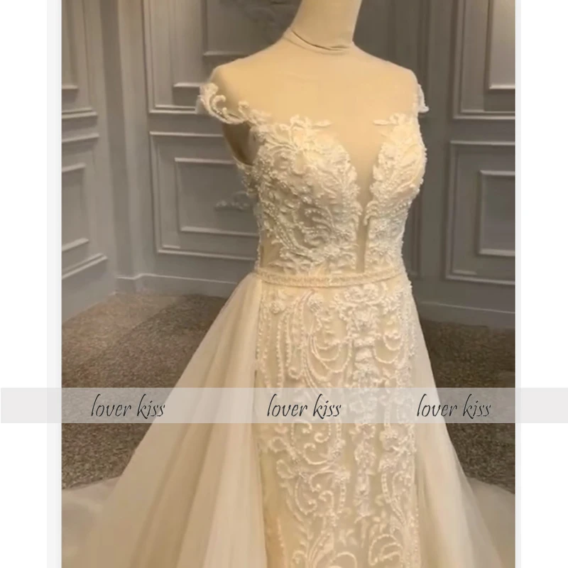 Lover Kiss vestido de novia 2 шт. свадебное платье с жемчугом со съемной юбкой с короткими рукавами 2 в 1 кружевные свадебные платья Реальные фотографии