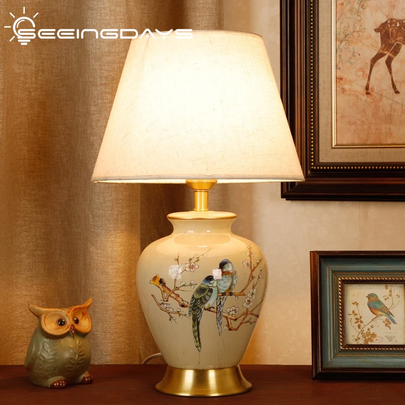 Retro Vintage Flower and Bird Ceramic Table Lamp For Living Room Study Bedroom Chinese Style Home Decor Bedside Lamp