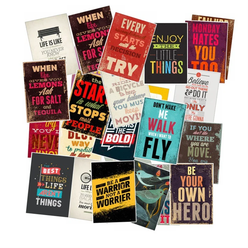 10/30/50PCS Retro Inspirational Text Stickers Car Refrigerator Graffiti Stickers Waterproof Decorative Toys Wholesale