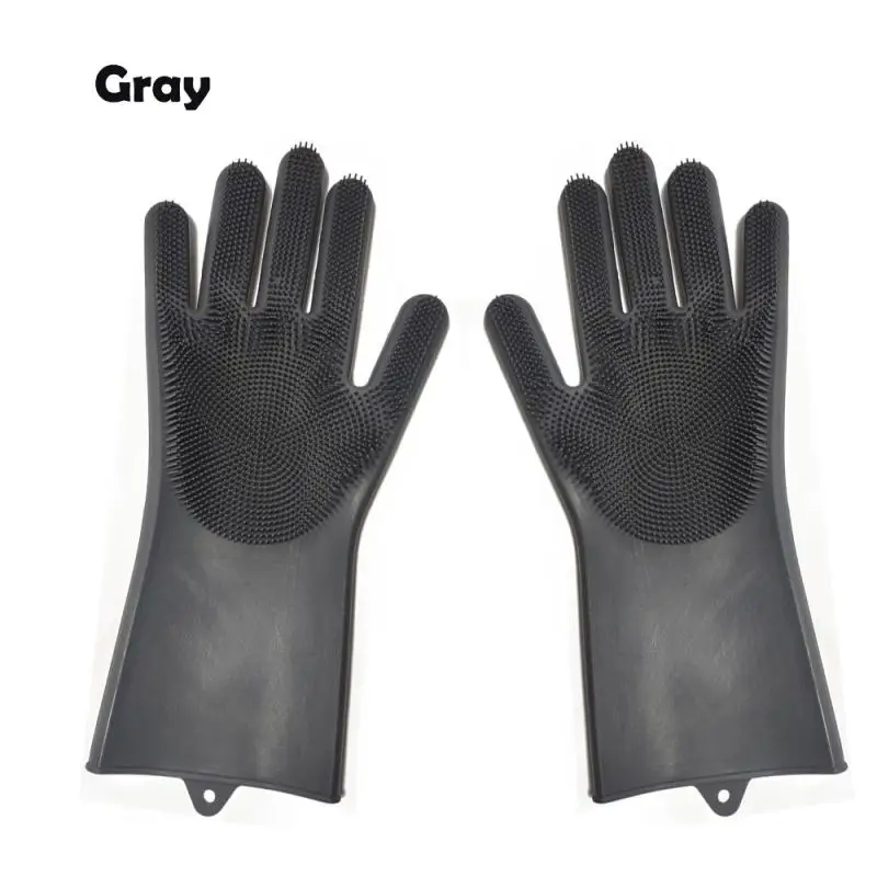 1 пара перчаток кухонные силиконовые чистящие перчатки волшебные силиконовые перчатки для мытья посуды щетка для домашнего хозяйства резиновый инструмент для чистки кухни - Цвет: gray