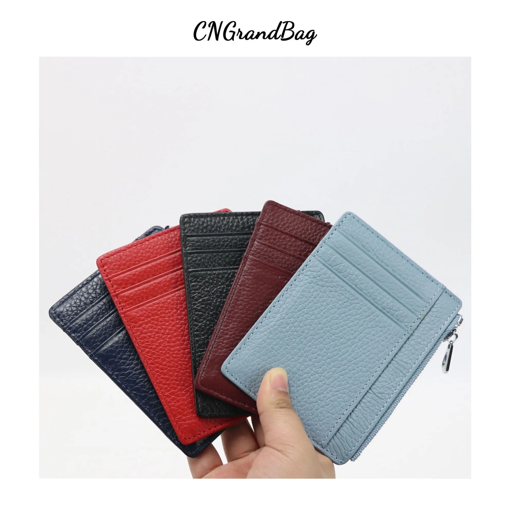 Pebbled Men Zipper Wallet leather wallet wallet card holder card holder coin purse credit card holder credit card wallet card wallet id card holder id card case wallet card bag For Genuine Leather ID Credit Card Holder Coin Purse Women's Card Bag