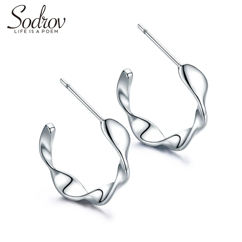 

SODROV 925 Sterling Silver Simple Personality Earrings Stud Earring for Women Fine Party Jewelry E040 Personalized