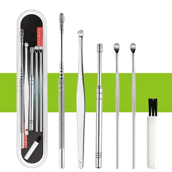 

New 6pcs/set Ear Wax Pickers Set Stainless Steel Earpick Wax Remover Ear Cleaner Spoon Spiral Ear Clean Care Tool with Case