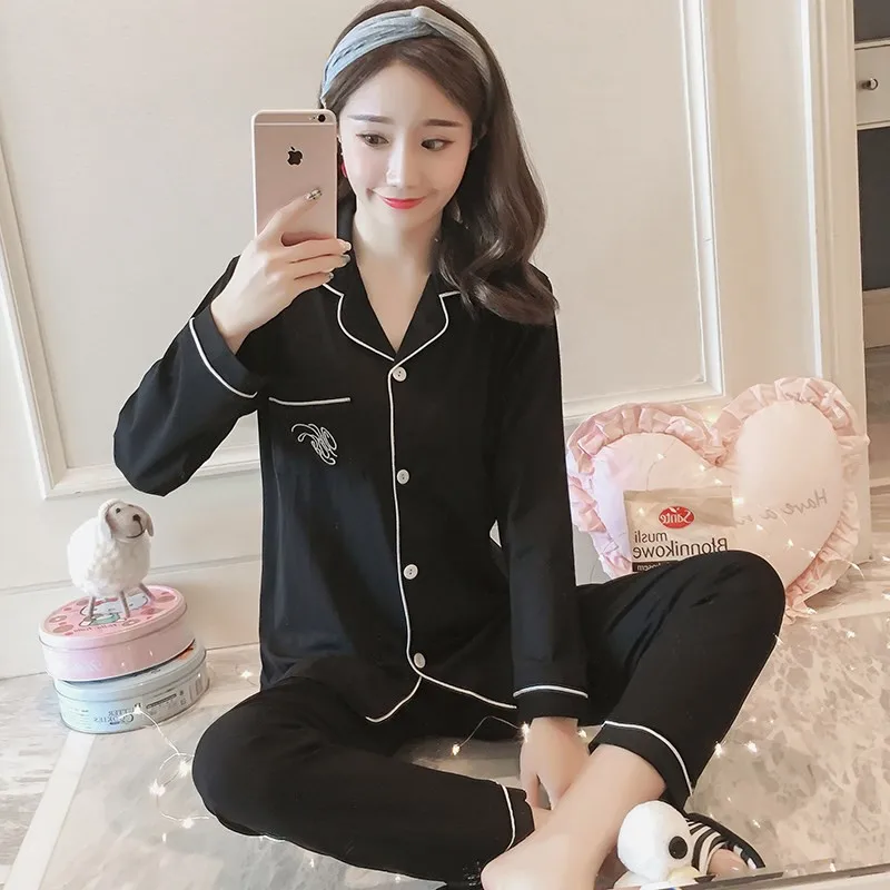 

2020 New Spring and Autumn Women Silk Pajama Sets Long Sleeve Sleepwear Suit 2-pieces Pyjamas V-neck Breathable Homewear