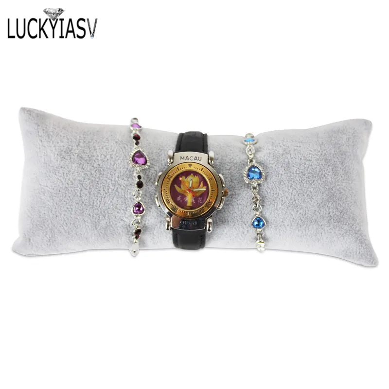 H6dfea8345c1640a6a162883b20a7f733X Wholesale Jewelry Pillow Stand Velvet PU Leather Holder Organizer Bracelet Case Bangle Anklet Watch Display Photography Prop