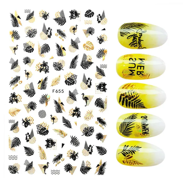 3D Nail Stickers Leaves Butterfly Panda Love Heart Design Stickers For Nails Manicure Foil Nail Art Decor pegatinas para uñas A140114