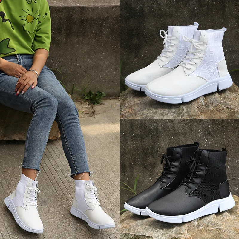 

Lace-up Boots Women's 2019 British-Style Martin New Style Large Size Fly Woven 3-Day Low Tube Versatile Fly Woven