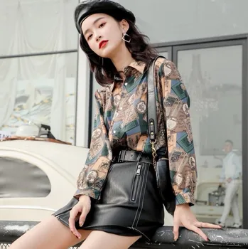 

New Women's Clothing for Spring 2020 Personalized Printing Trend Blouse Lapel Long Sleeve Loose Blouse Fashion Women's Tops 2092