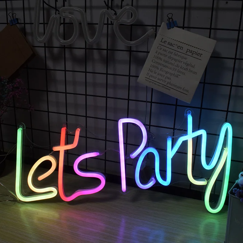 

Custom Waterproof Lets Party 3D RGB Led Flex Neon Sign Visual Artwork Bar Pub Club Wall Hanging Decoration Light Letter Board