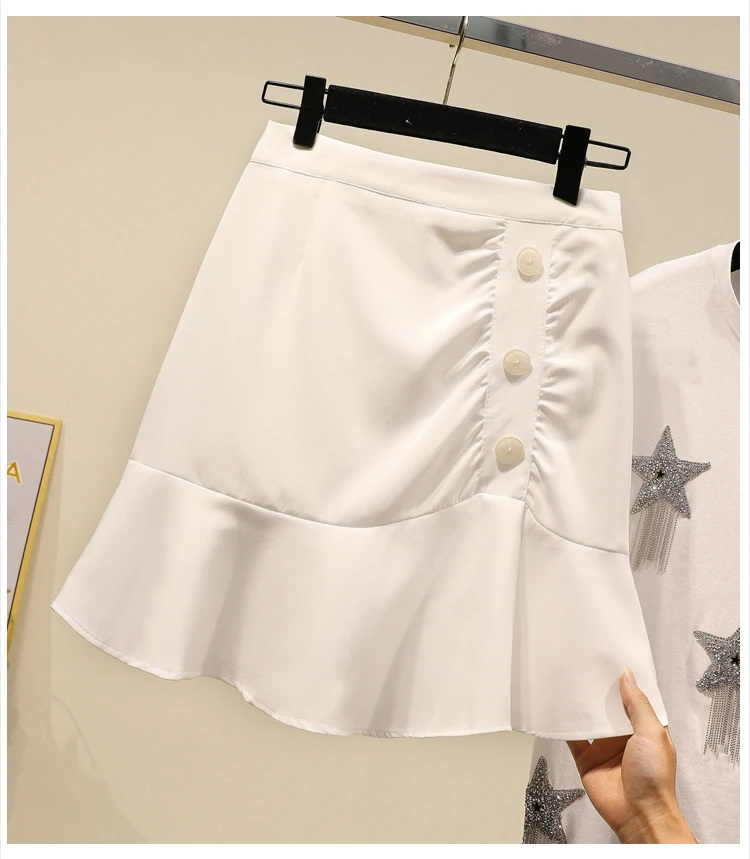 Асимметричная юбка в виде цветка лотоса, юбка в виде рыбьего хвоста, юбка с высокой талией, женская короткая юбка с новым рисунком - Цвет: Белый