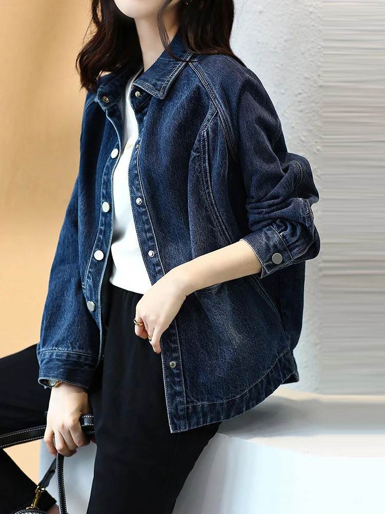 2021 autumn new dark blue denim jacket 