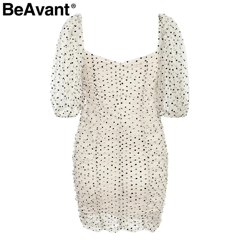BeAvant платье в горошек с открытыми плечами женское сексуальное Плиссированное облегающее платье с рюшами повседневные праздничные платья с вырезом лодочкой осенние платья