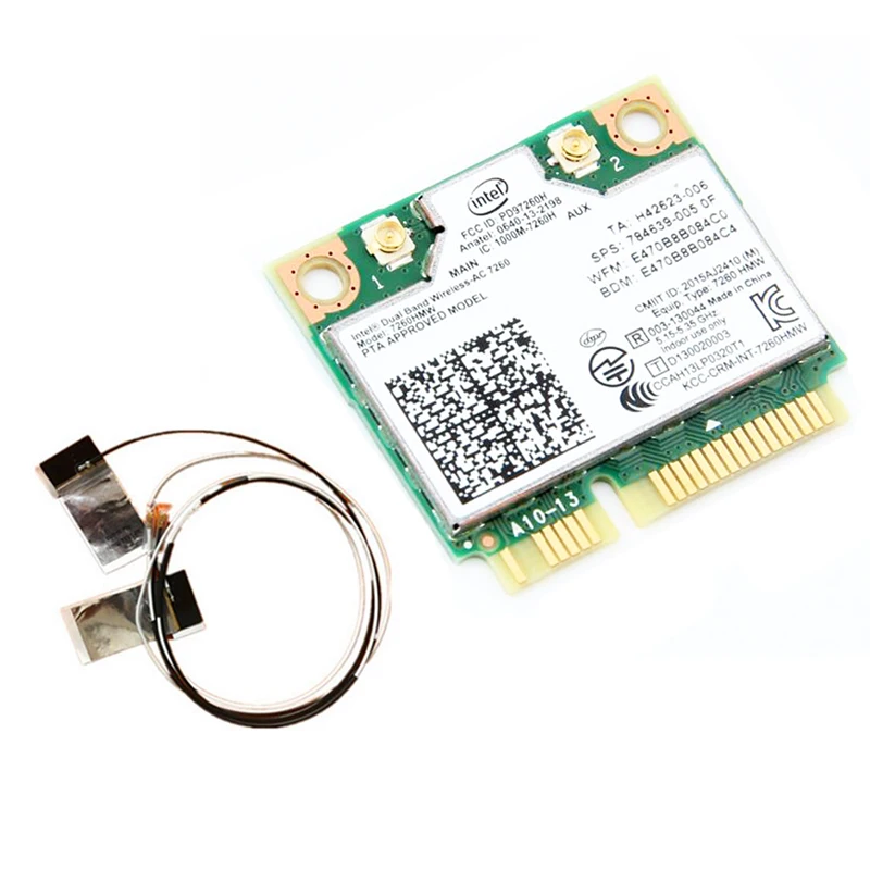 Двухдиапазонный беспроводной AC 7260 Intel 7260HMW 7260AC 2,4G/5 ГГц 802.11ac MINI PCI-E 2x2 WiFi карта Wi-Fi+ Bluetooth 4,0 Wlan адаптер - Цвет: With antennas