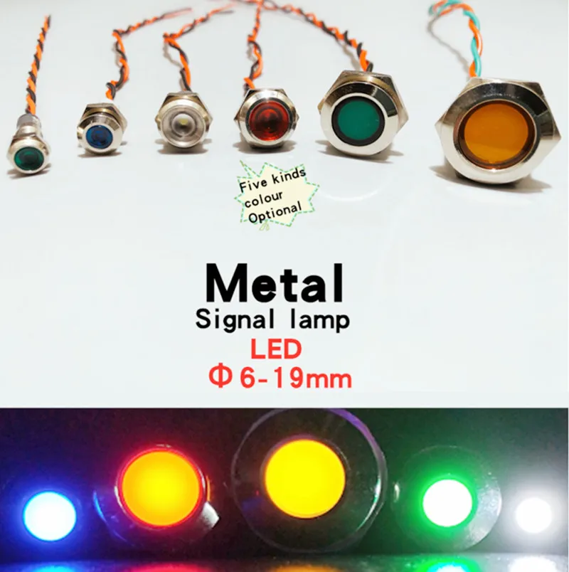 

1pcs waterproof IP67 warning indicator signal lamp 6mm 8mm 10mm 12mm 16mm 19mm metal LED lead wire 3V 5V 12V 24V 110V 220V