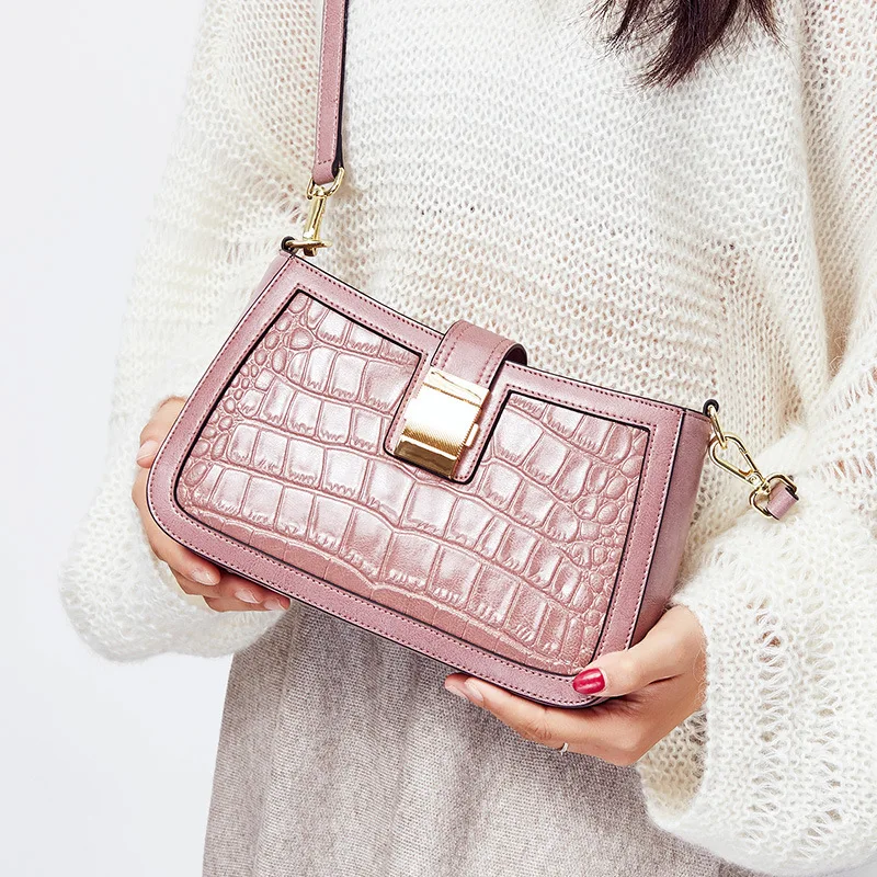 

2020 New Style WOMEN'S Bag Oil Wax Cowhide Alligator Print Handbag Fashion Style Simple lady Bag 1278