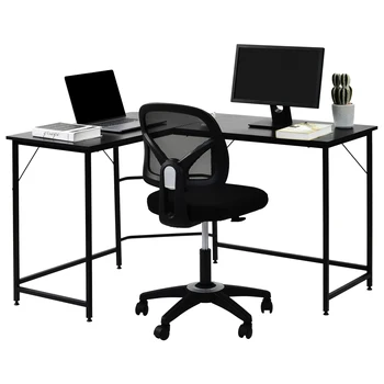 

Large L Shaped Office Computer Desk PC Gaming Study Laptop Corner Table Modern Black for Home Working Workstation Writing