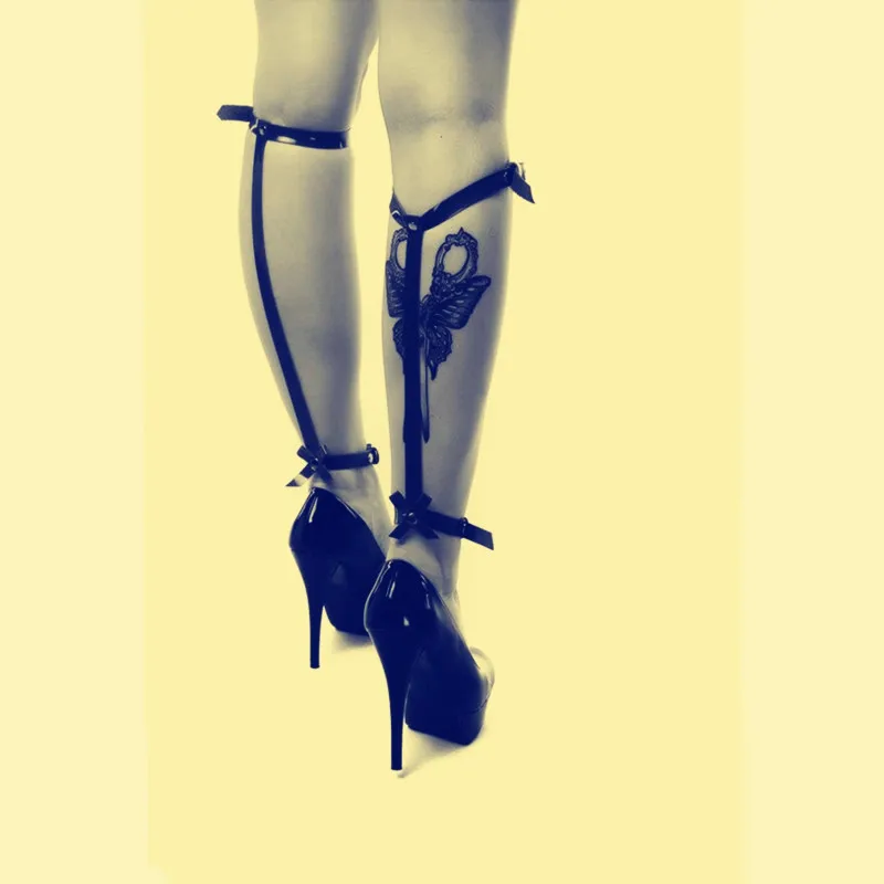 Women Harajuku Style PU Leather Leg Belt Gothic Buckle Anklet Sexy Knee Loops Punk Rock Legging Costume Accessories Cosplay