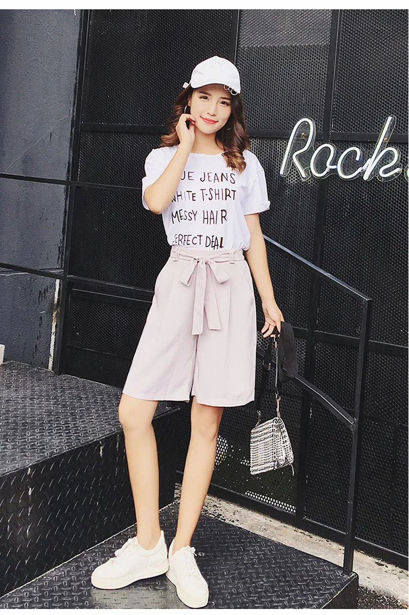 Летний женский костюм, широкие шорты, женские тонкие шорты с повседневными шортами, эластичные шорты с высокой талией, Пятиточечные широкие шорты