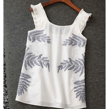 

Summer Women Sexy Backless Embroidery Ruffle Tops Designer Women Fashion High Street Solid Camis Tops