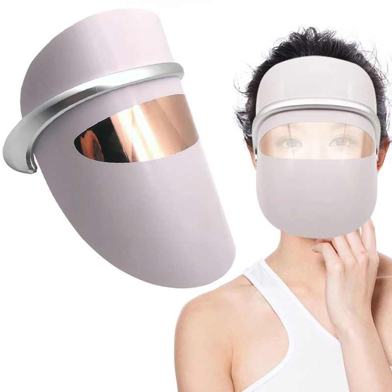  3 Colors LED Light Therapy Face Mask Anti Wrinkle Firming Skin Rejuvenation Hot Compress Vibration  - 4000382315941