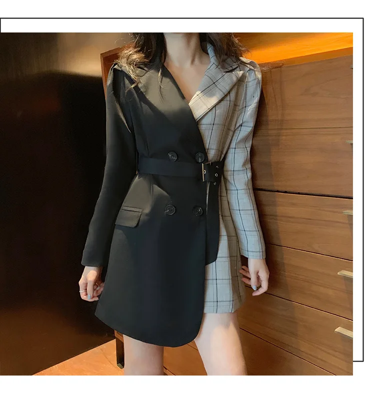 Photo Shoot Western Style Fashionable Plaid Stitching Lace-up Slimming Significant Leg Length Small Suit