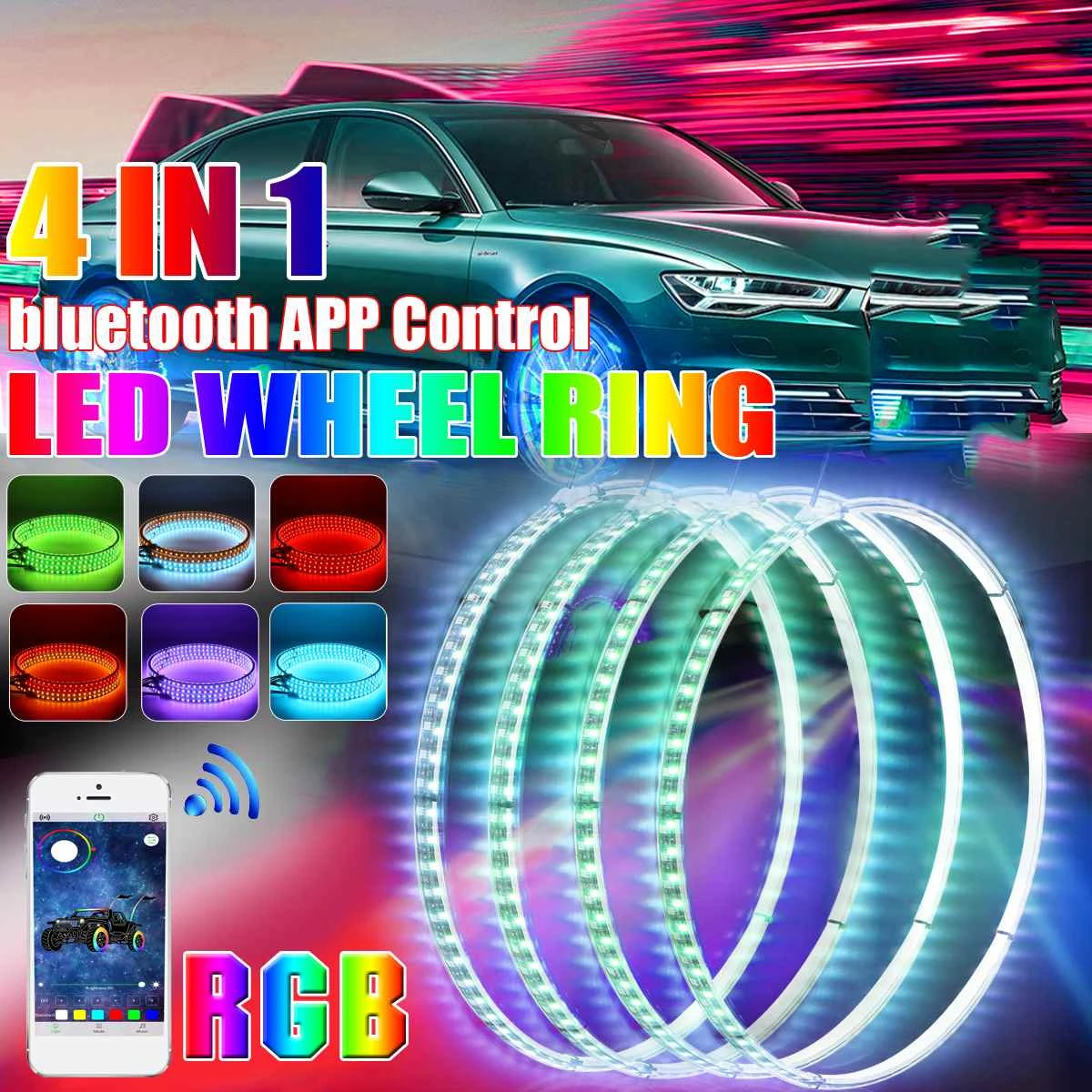 12v 4で1車のledホイールリングライトrgb 5050 Smd Ledチップ14インチのbluetooth アプリ制御単列ライト車 装飾ランプ Aliexpress
