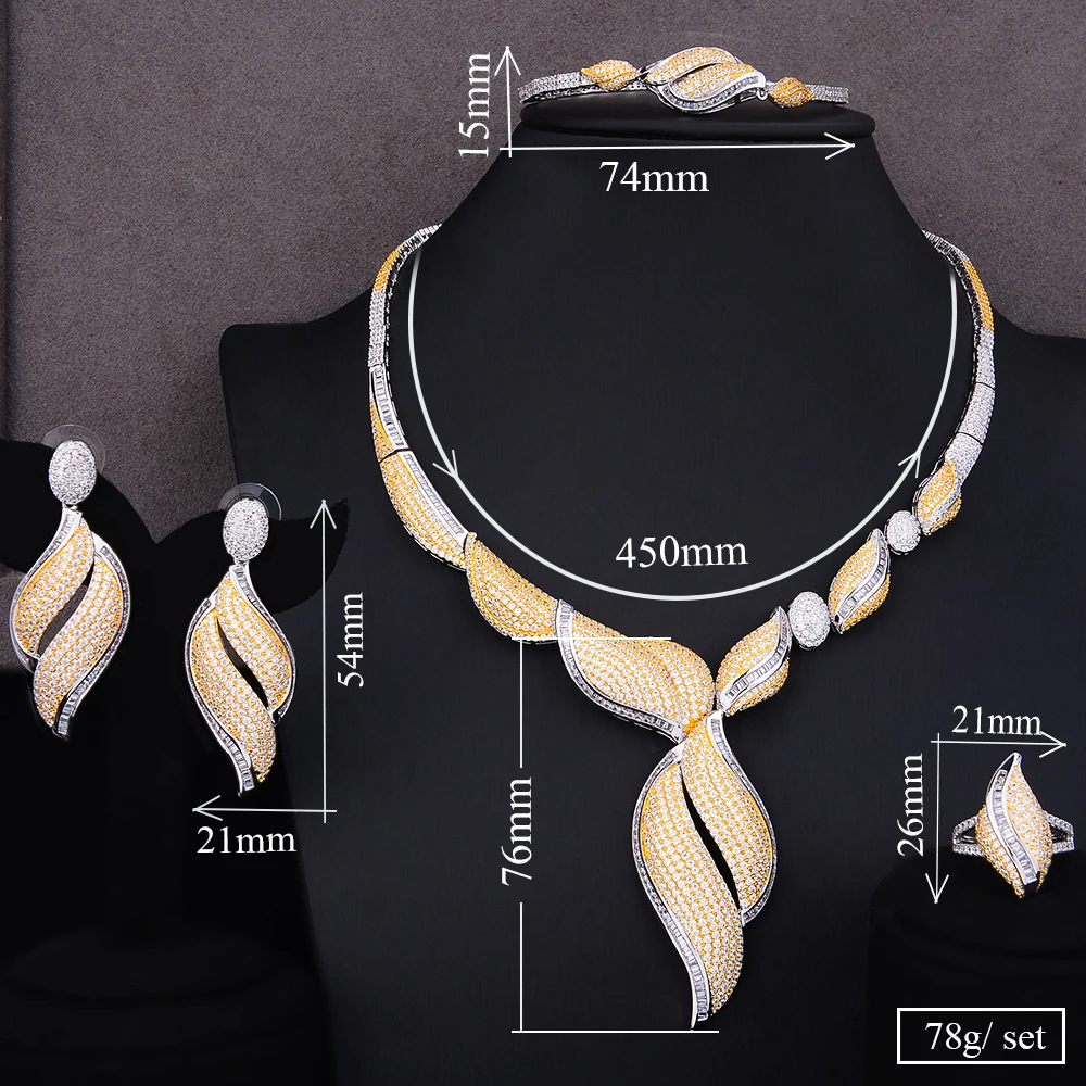 GODKI Noble Gorgeous Luxury 3 Colors 4PCS Bangle+Ring+Necklace+Dangle Earrings Jewelry Set for Women Bridal Wedding Jewelry Sets