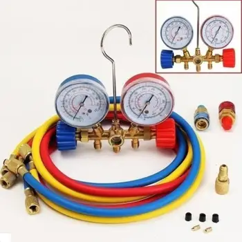 

R134A R12 R22 R502 Refrigerant Current Divider Meter Tool Set AC Diagnostic Manifold Gauge With 3 Colors Hoses