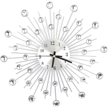 

Metal Wall Clock, Modern Round Design Diamond Clock in Living Room and Bedroom, Silver (30 cm-1)