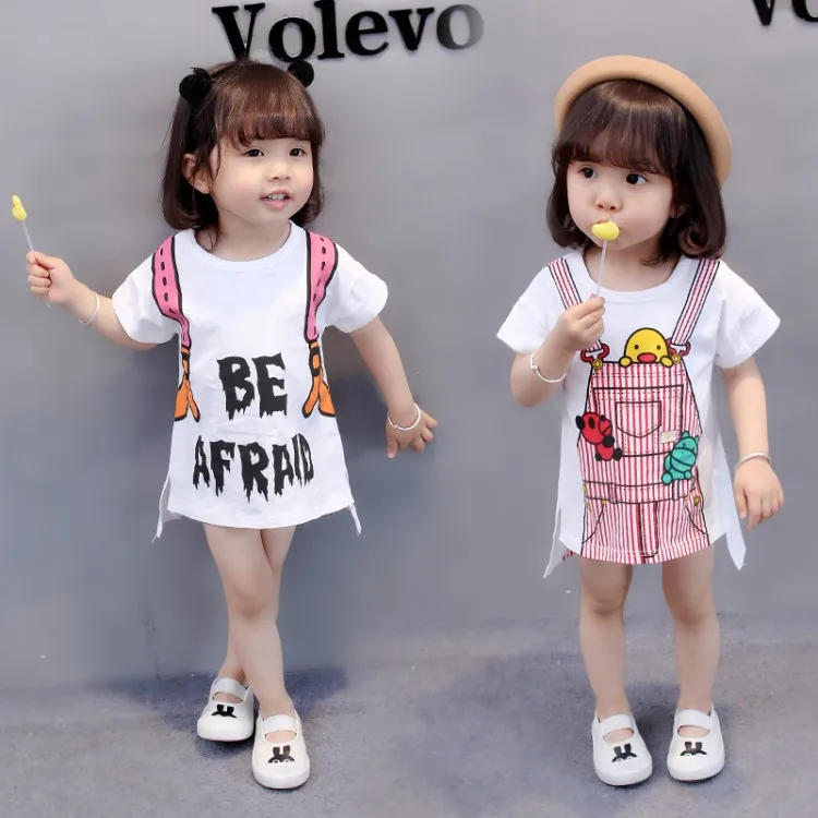 Summer Girls Cute Print Cartoon Long T-shirt Short Sleeve t shirt kids t shirt girls t shirt girls tee shirt