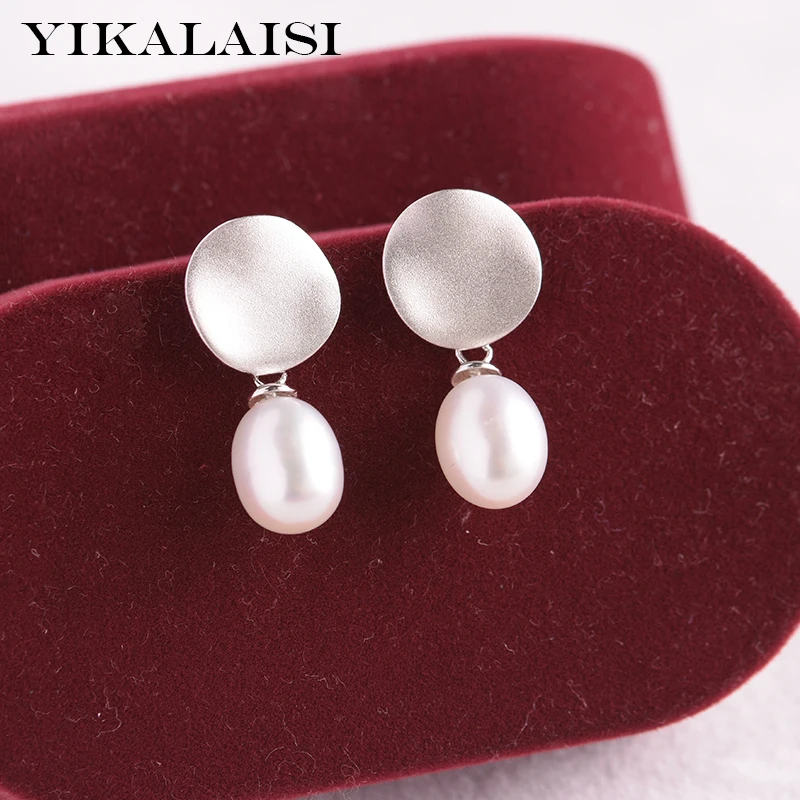 

YIKALAISI 925 Sterling Silver Earrings Jewelry For Women 8-9mm Drop Shape Natural Freshwater Pearl Earrings 2021 New Wholesales