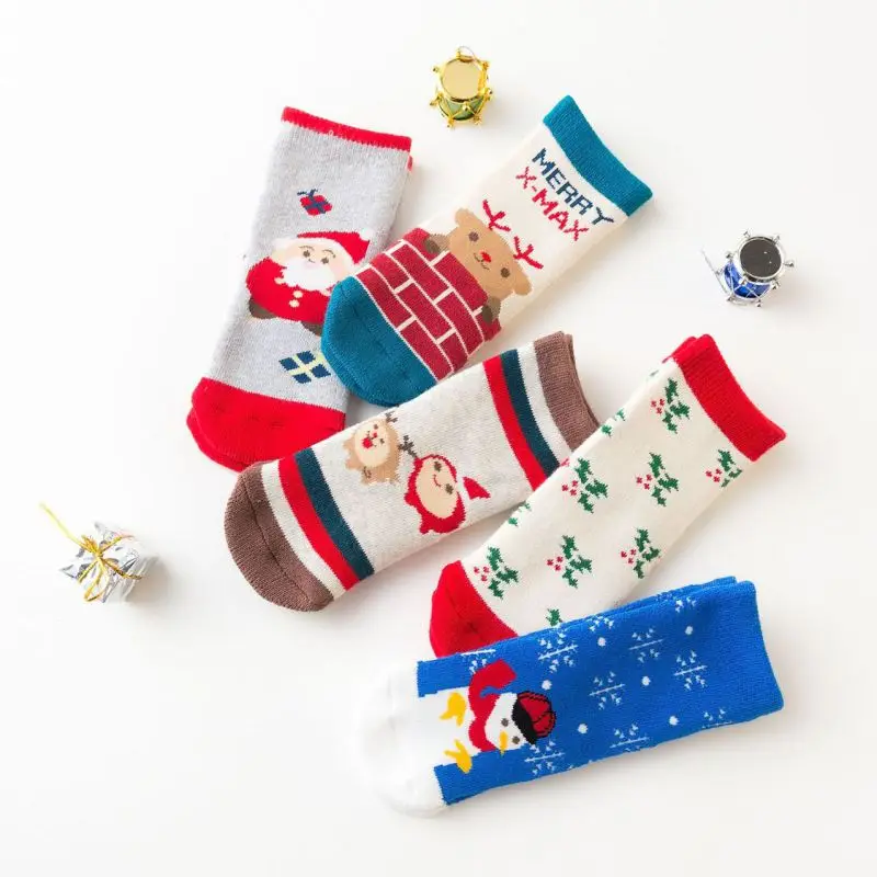 5 пар носков для малышей, хлопковые плотные Спортивные Повседневные носки на Рождество для мальчиков и девочек на осень и зиму