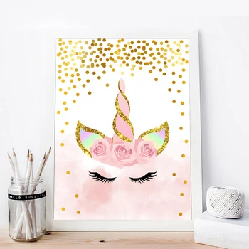 

Pink Unicorn Poster Nursery Quotes Art Wall Painting Decorative Picture Decoration Retro Poster Kraft paper poster