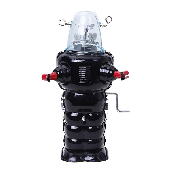 Vintage Wind Up Black Planet Space Robot Clockwork Mechanical Tin Toys 16.5cm