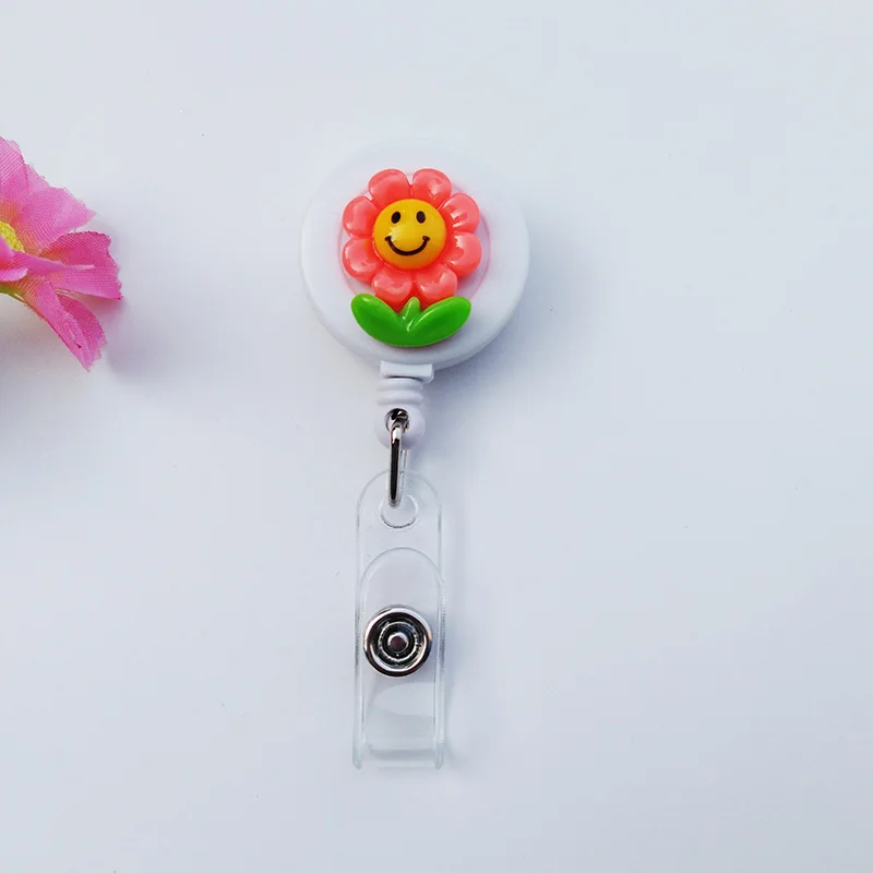 New design lovely Smiley face Flower Badge Reel Bus card student nurse ID Name Card Badge Holder School office supplies
