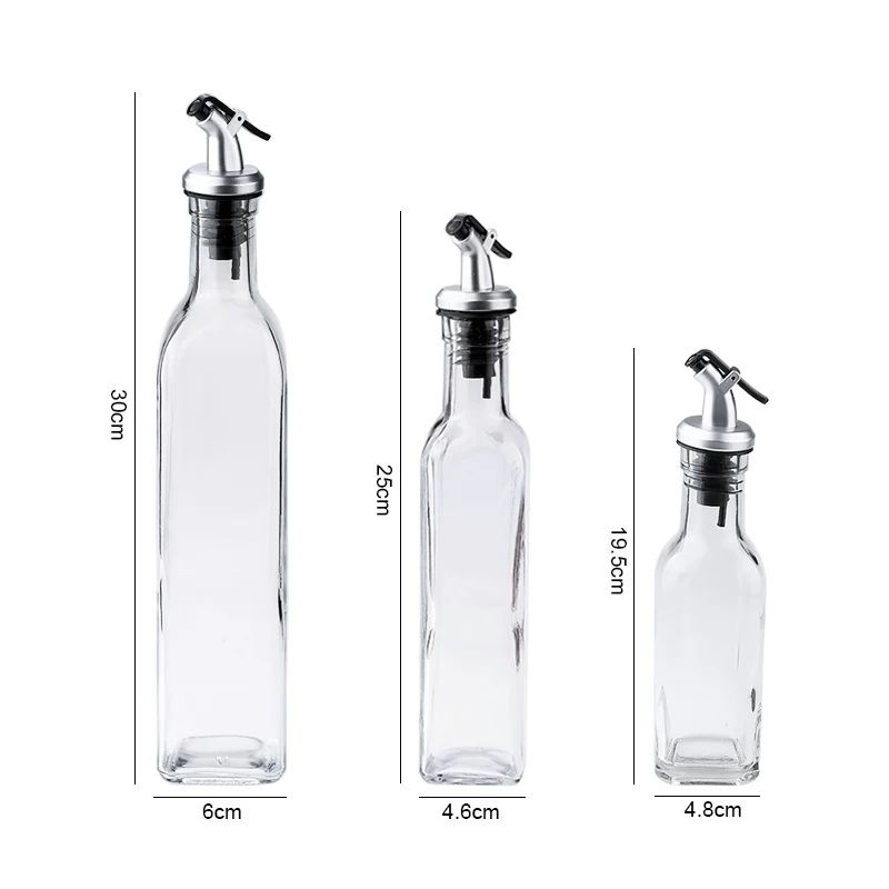 150/250/500ML Transparent Glass Olive Oil Bottle Leakproof Kitchen Seasoning Soy Sauce Vinegar Press Type Cruet Barbecue Bottle
